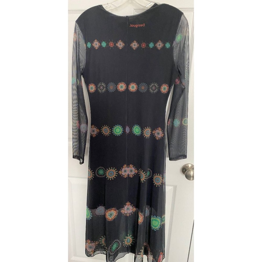 Desigual Tulle Dress Long Sleeve-Navy with Medallions- Size M